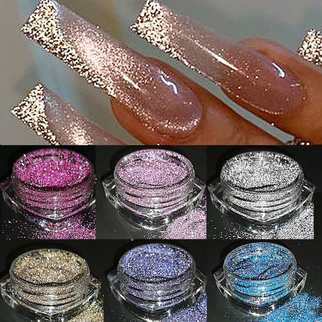 Black Friday reflekterande glitterpulver 2/4/6 st Sparkle Pink Silver Diamond Nail Dip Powder Holografisk Flash Pigment Manikyr Pailletter - Multifärgad