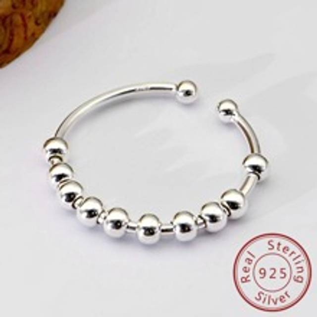1 st. Nyhet Mode 925 sterling silver Fidget Pärlore Justerbar Ring För kvinnor Herr Rotera Fritt Anti Stress Ångest Ringar Smycke Presenter 2023 (En-Storlek)