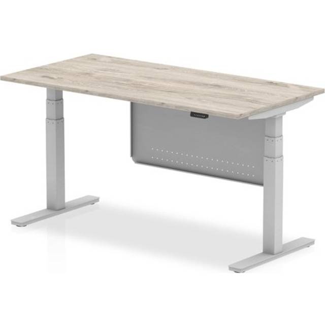Air 1600x800 Height Adjustable Desk Grey Oak Silver Leg Modesty Panel