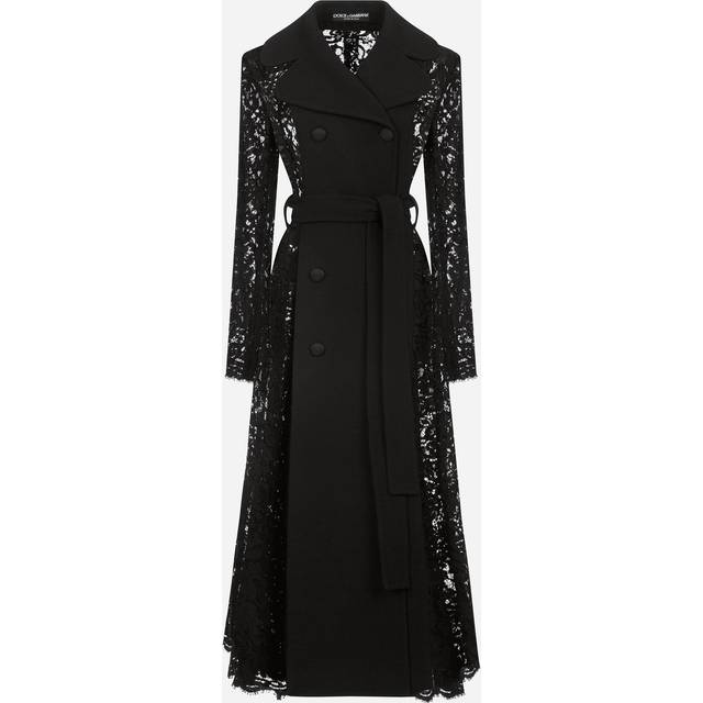 Dolce & Gabbana Belted Double-breasted Crepe And Lace Coat - Woman Coats And Jackets Black 46