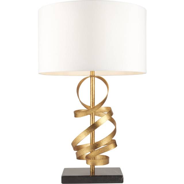 Hammered Gold Leaf Ribbon Table Lamp Light & Ivory Shade - Black Marble Base