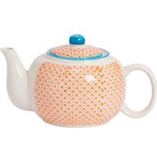 820ml Hand Printed Stoneware Teapot - Orange