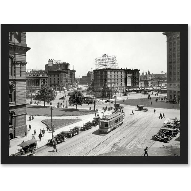 Vintage Detroit America Michigan Broadway Street USA Photo Artwork Framed Wall Art Print A4 - Black - One Size