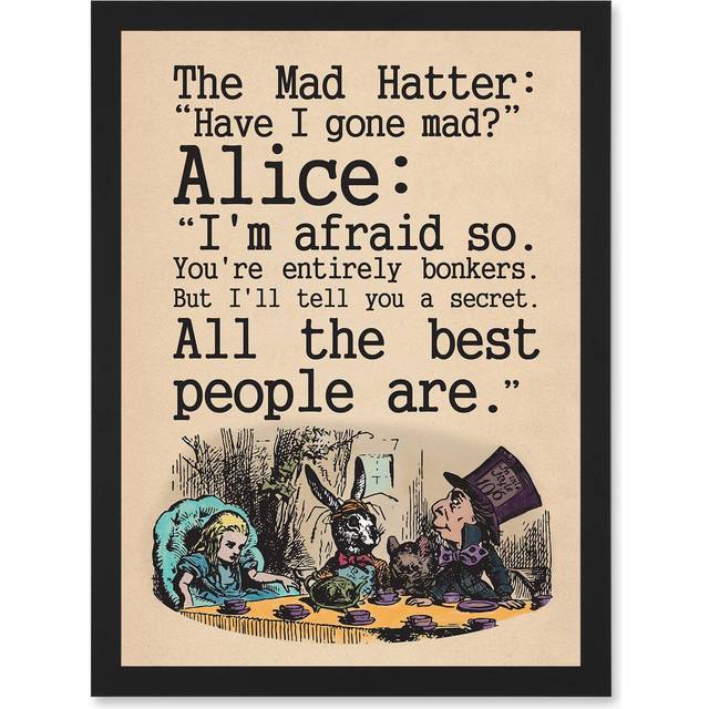 Alice In Wonderland Mad Hatter Tea Party A4 Artwork Framed Wall Art Print - Black - One Size