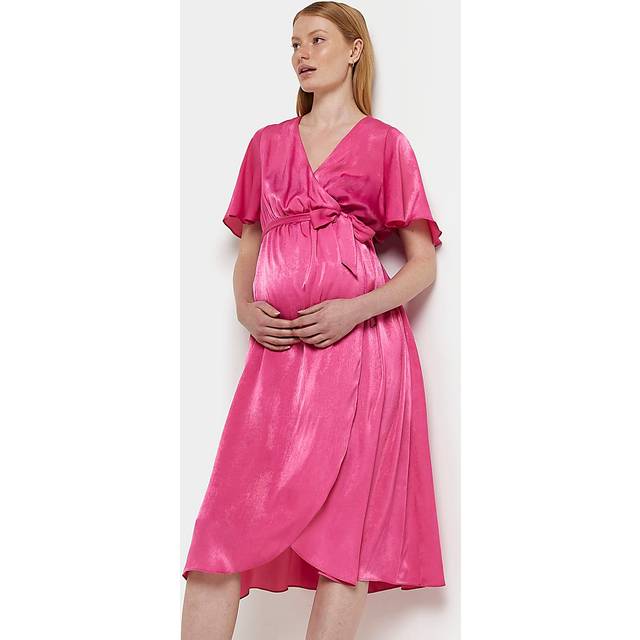 River Island Womens Maternity Pink Satin Wrap Midi Dress - 12