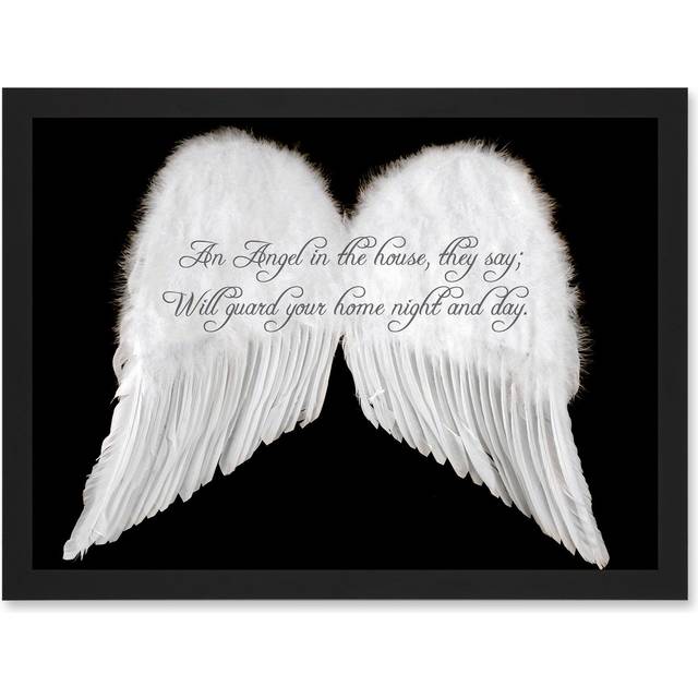 An Angel The House Guard Home Wings Quote Motivation Typography A4 Artwork Framed Wall Art Print - Black - One Size