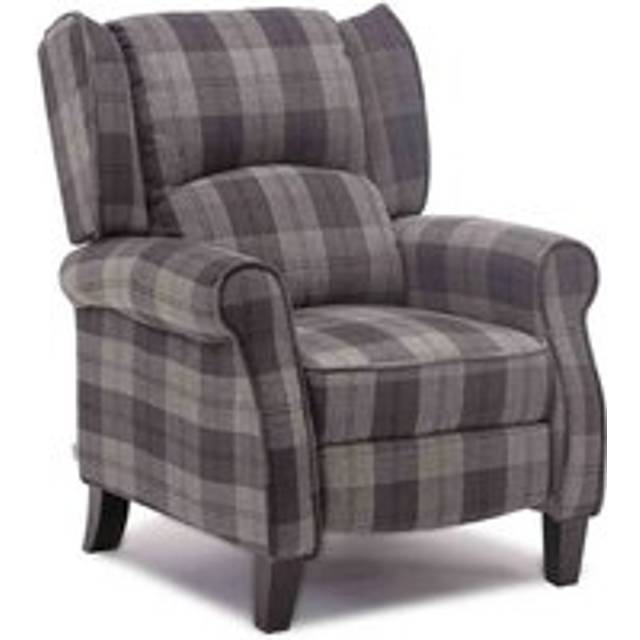 (Grey) Eaton Wing Back Fireside Herringbone Fabric Recliner Armchair Sofa Chair Reclining Cinema