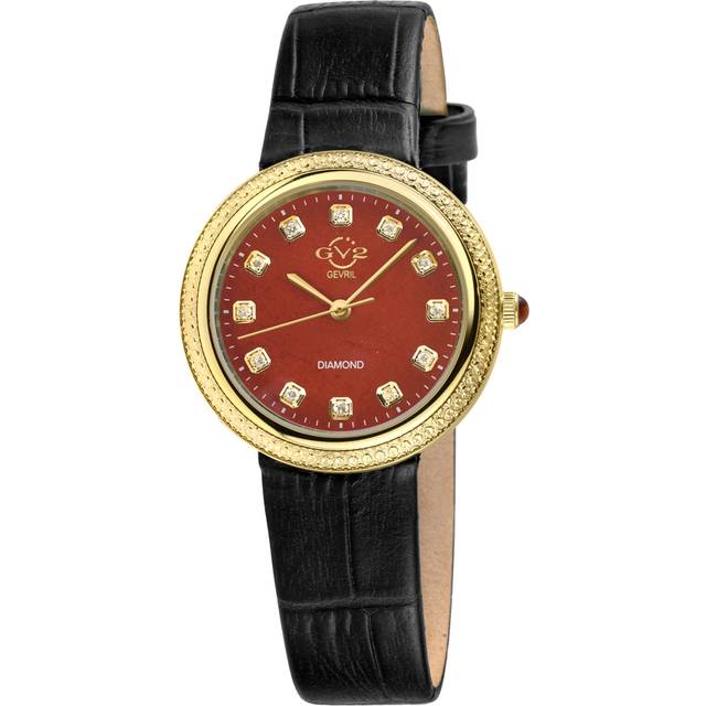 Womens Arezzo Swiss Quartz Diamond Genuine Italian Handmade Leather Watch - Red - One Size