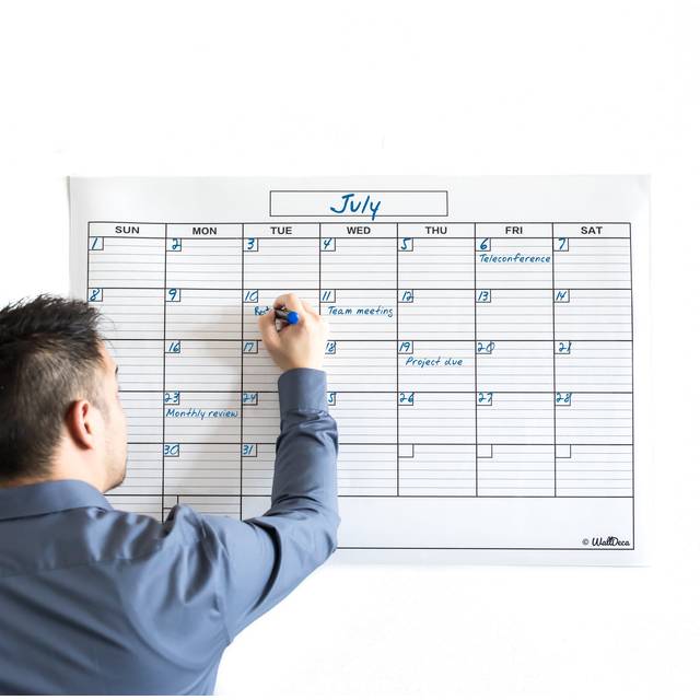 WallDeca Monthly Dry Erase Wall Calendar Planner Whiteboard: Wipe Off Erasable Calendar | Use in Classroom  Office  Home  Kitchen! 24 x 36 Inch
