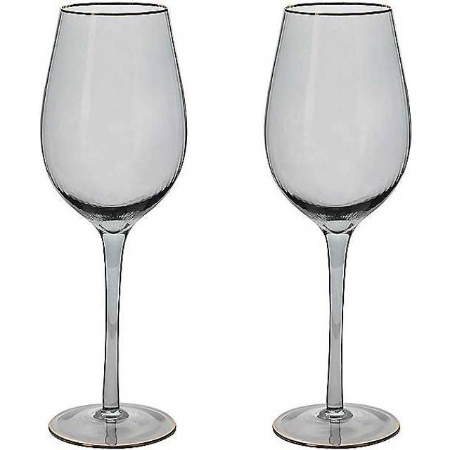 Set of 2 Grey Wine Glasses with Gold Rim - Clear - One Size