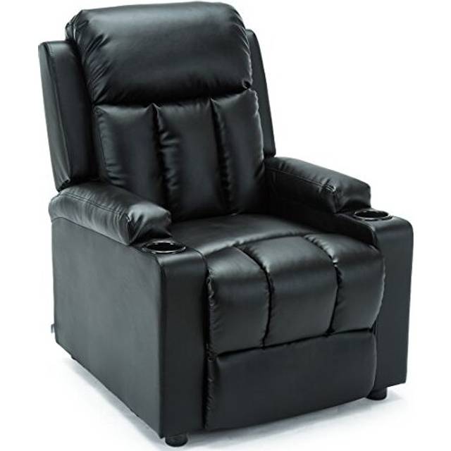 (Black) Studio Recliner W Drink Holders Armchair Sofa Bonded Leather Chair Reclining Cinema