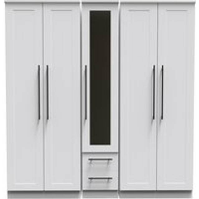 Welcome Furniture Ready Assembled Beverley Tall 5 Door 2 Drawer 1 Mirror Wardrobe In White Ash, White