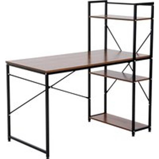 Homcom Computer Desk Pc Table Study Workstation Home Office With 4-tier Bookshelf Storage Metal Frame Wooden Top (walnut & Black)