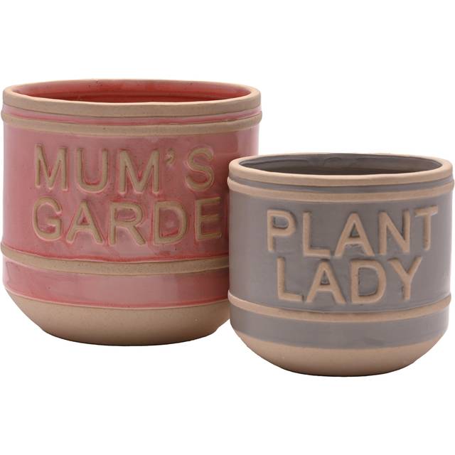 Country Living Set of 2 Ceramic Mum's Garden and Plant Lady Plant Pots - Multicolor