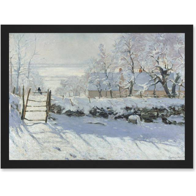 Claude Monet Magpie Old Master Art A4 Artwork Framed Wall Art Print - Black - One Size