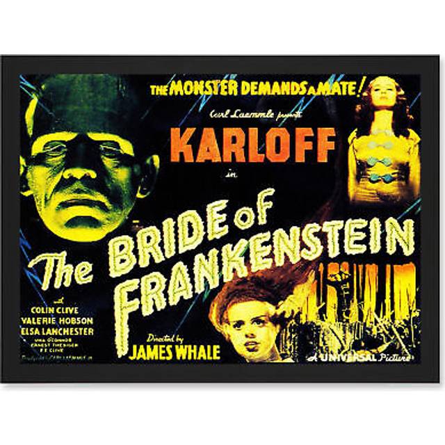 Movie Film Sequel Bride Frankenstein Karloff Whale Horror Artwork Framed Wall Art Print A4 - Black - One Size