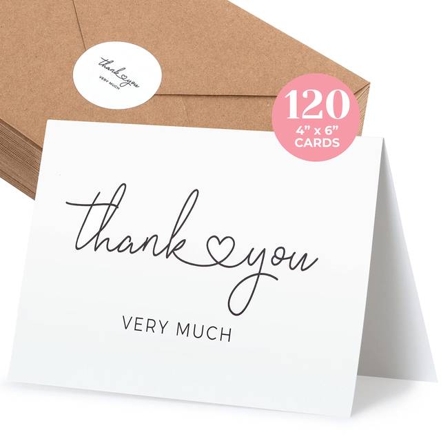 120 Thank You Cards with Envelopes to Express Gratitude - Wedding Thank You Cards with Envelopes & Stickers - For Any Occasion - Bridal Shower Thank Y