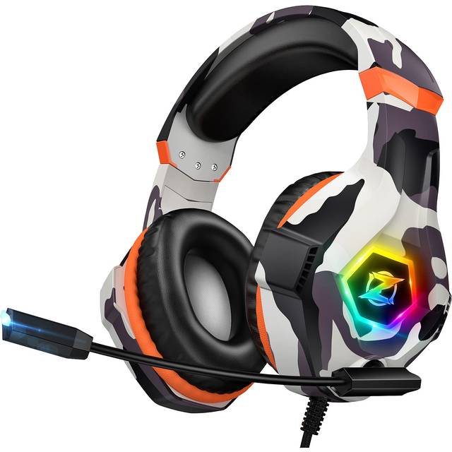 Gaming Headset for PS4 PS5 PC, Over-Ear Headphones with Surround Sound & RGB Light for Xbox Switch Mac Laptop