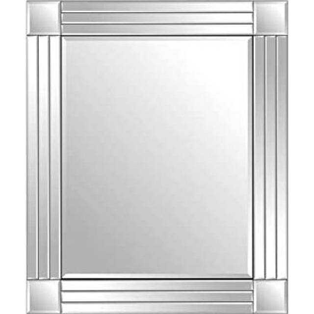 MirrorOutlet Milton All Glass Bevelled Square Corner Mirror 68 X 58 Cm, Silver