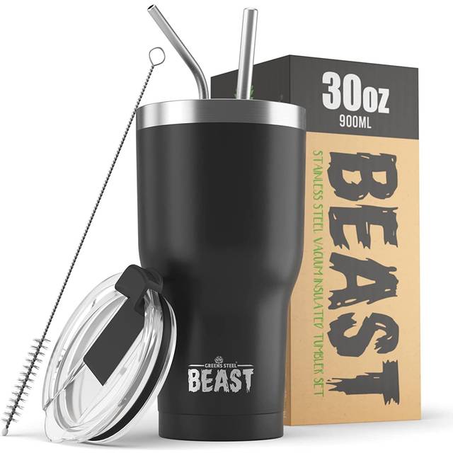 Green Steel Stainless Steel Insulated Travel Mug Reusable Cup Black 30oz (800ml)