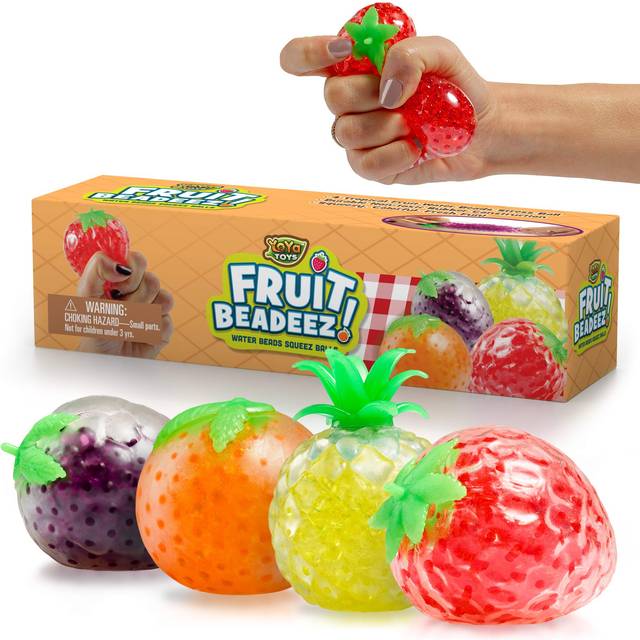 Yoya Fruit Favorites DNA Balls - Fidget Stress Ball - Colorful Soft Squishy - Mental Stimulation  Clarity  Focus Tool - 4 Pack