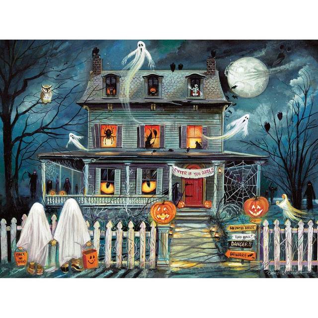 Bits and Pieces - 1000 Piece Jigsaw Puzzle for Adults - Enter If You Dare - 1000 pc Haunted House Halloween Trick or Treat Jigsaw by Artist Ruane