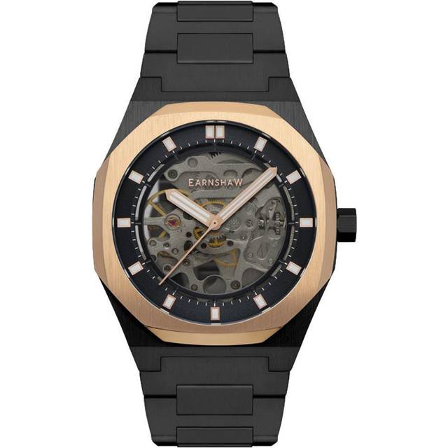 Earnshaw automatisk analog herrklocka med rostfritt stålarmband ES-8142-77, svart, armband