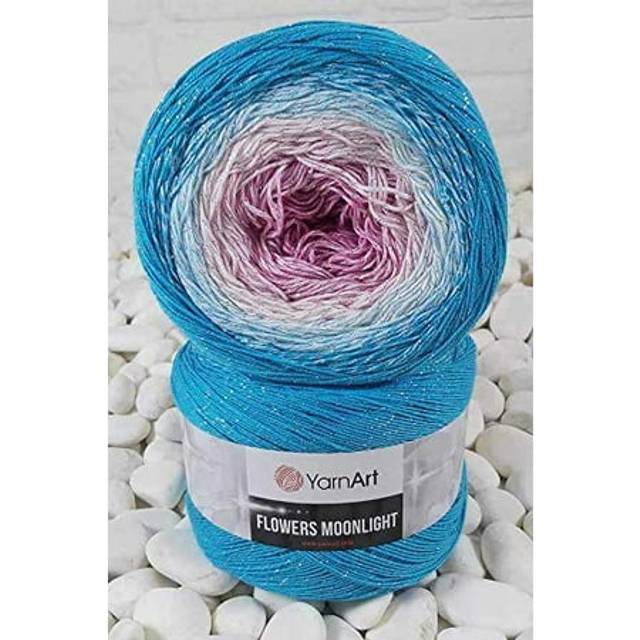 YarnArt Flowers Moonlight Glitter Cotton Yarn  Soft  Rainbow Crochet  Metallic Lurex handknit Shiny  Silvery Cake  Multicolor Cotton  1 Skein Weight 9