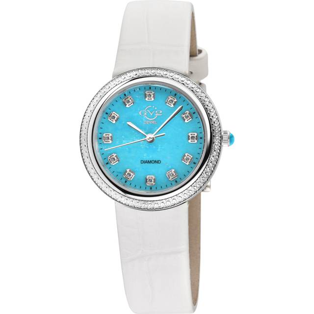 Gv2 Arezzo Womens Diamond Swiss Quartz Turquoise Dial, Genuine Italian Handmade Torquoise Leather Watch - White - One Size