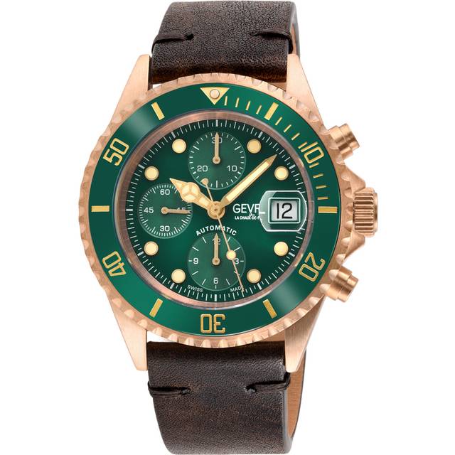 Gevril Mens Wall Street Swiss Automatic ETA 7750 Ceramic Bezel, Genuine Handmade Italian Leather Watch - Brown - One Size