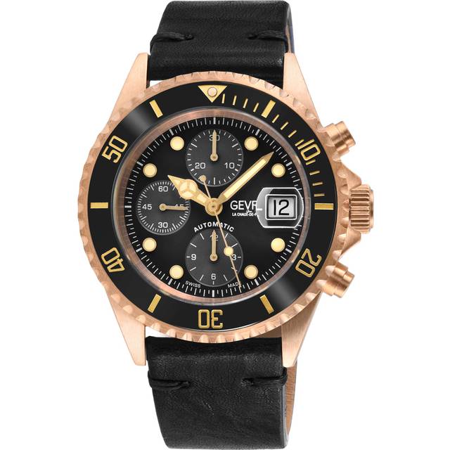 Gevril Men's Wall Street Bronze Chronograph Swiss Automatic ETA 7750 Watch - Black - One Size