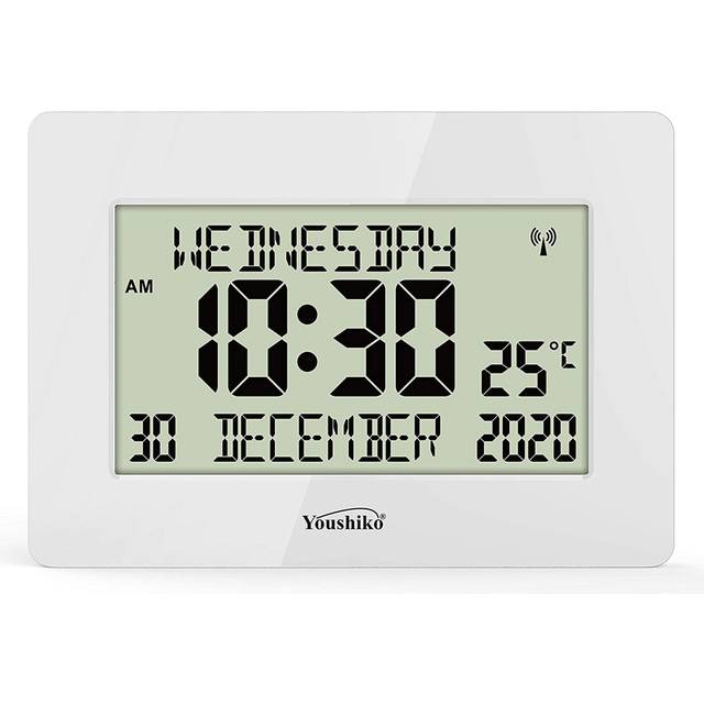 Radio Controlled Silent Large LCD Wall Clock ( Official UK Version) Auto Set Up with Day Date Month Helpful for DEMENTIA & ALZHEIMER SUFFERERS