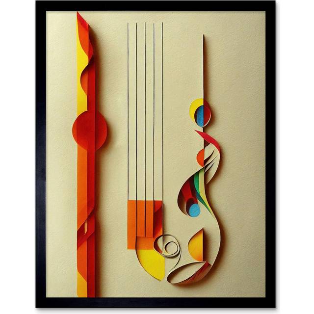 Wall Art Print Kandinsky Inspired Abstract Musical Symbol Clefs Music Yellow Turquoise Orange Art Framed - Black - W12 inch x H16 inch