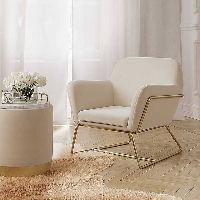 LPD Furniture Charles Armchair Cream Velvet and Brushed Gold, Cream
