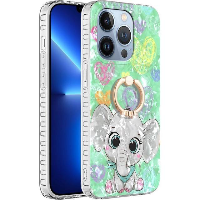 iPhone 14 Pro Max Skal med Ring och Stativfunktion - Söt Elefant
