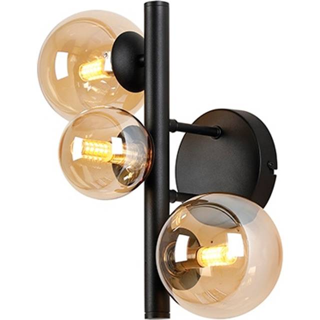 Sedona 3 Light Wall Light - Satin Black and Amber Glass
