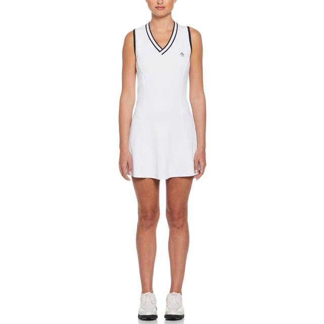 Original Penguin Women's Performance Tennis Dress in Bright White, Size Large, Recycled Polyester/Elastane (L)