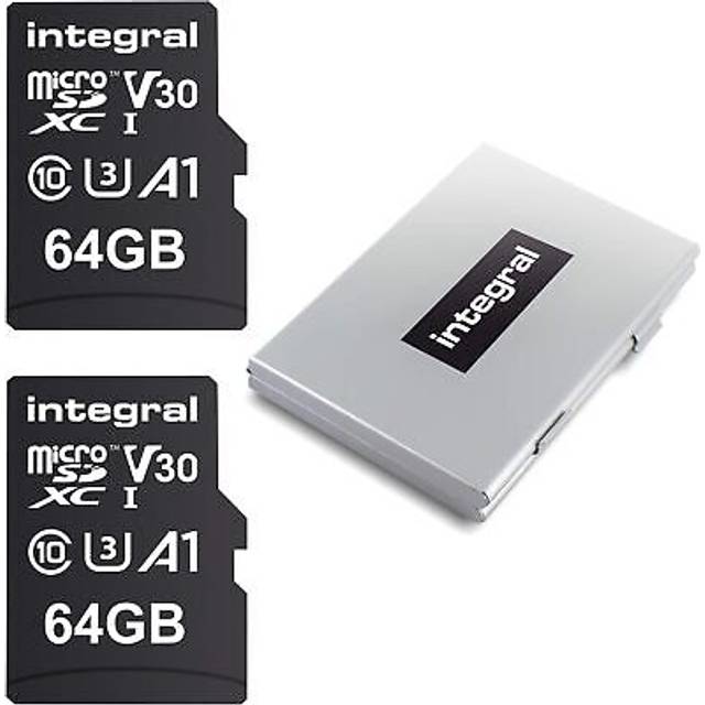 Integral 64GB 2-Pack Micro SD Cards with 12-Slot Protective Metal Case - 4K Ultra-HD, V30 UHS-I U3, Up to 100MB/s Read Speed, MicroSDXC C10 A1