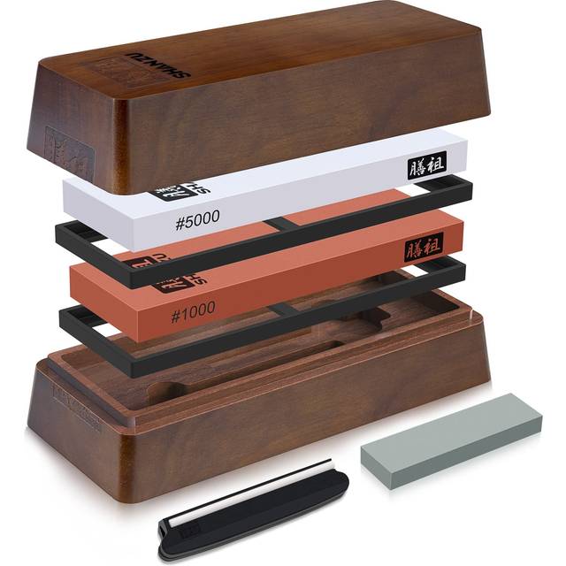 Sharpening Stone with Storage Box,SHAN ZU Whetstone Set Knife Sharpening Stone 2 Pieces Grit #1000/5000 Knife Stone with Non-Slip Base & Angle