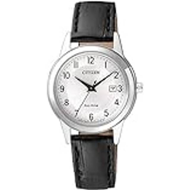 Citizen Dam analog soldriven klocka med läderrem FE1081-08A, Vit/svart, Rem