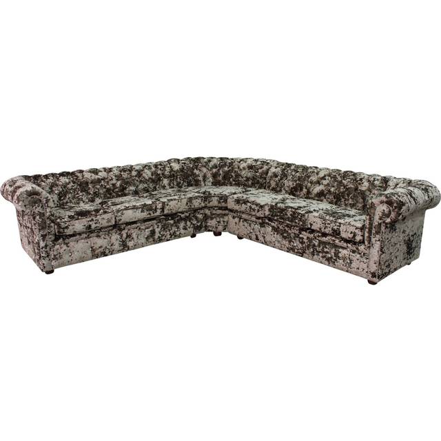 Chesterfield 3 Seater + Corner + 3 Seater Lustro Bronze Velvet Fabric Corner Sofa In Classic Style - Brown - 5 Seater+