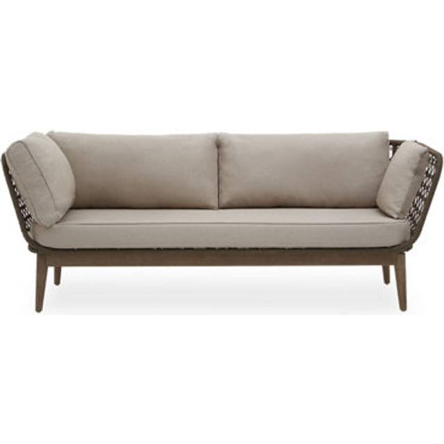 Three Seat Sofa, Rattan Outdoor Sofa, Long Lasting Rattan Lounge Sofa for Living Room with Grey Cushioning - Cream - One Size