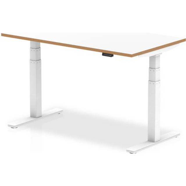 Oslo 1400mm Height Adjustable Desk White Natural Wood Edge White Frame