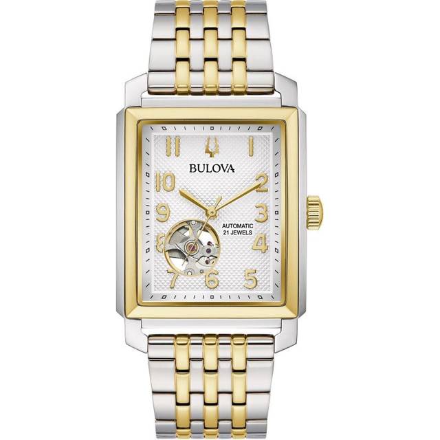 Bulova Sutton Two Tone Stainless Steel Open Heart Silver Dial Automatic 98A308 Men's Watch