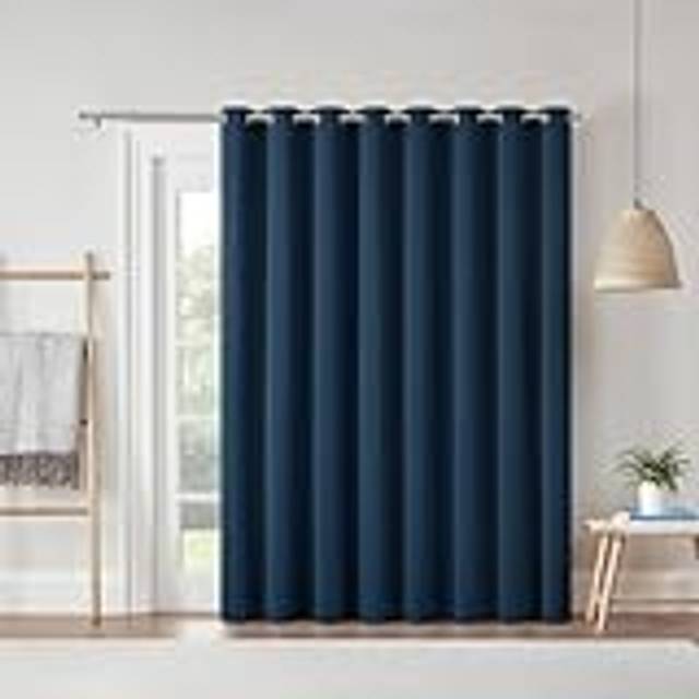 Eclipse Darrell Thermaweave Blackout Grommet Extra Wide 84 x 100 Sliding Patio Door Curtain Panel in Indigo
