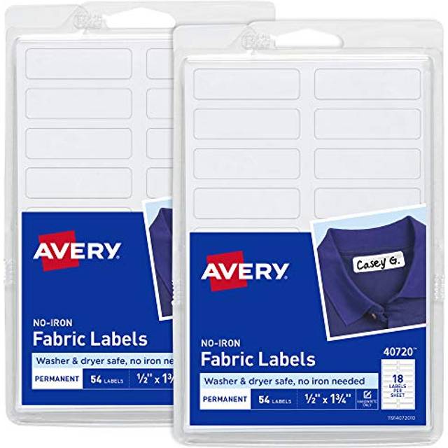 Avery No Iron Fabric Labels  0.5  x 1.75   Matte White  Handwrite Only  2 Pack  108 Labels Total (32130)