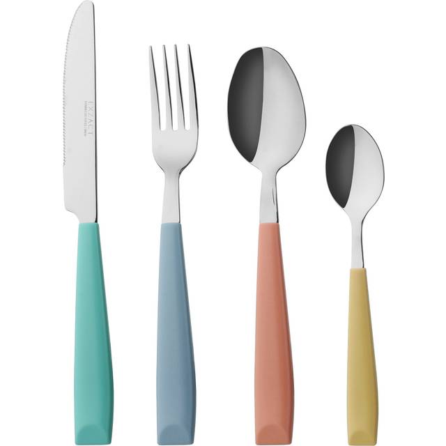 EXZACT Cutlery Set 24pcs Coloured - Stainless Steel with Vibrantly Coloured Plastic Wide HandlesComfortable to Hold-6 x Forks, 6 x Dinner Knives, 6