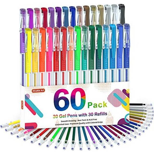 Gel Pens, 60 Pack Gel Pen Set 30 Coloured Gel Pen with 30 Refills for Adults Colouring Books Drawing Doodling Crafts Scrapbooking Journaling