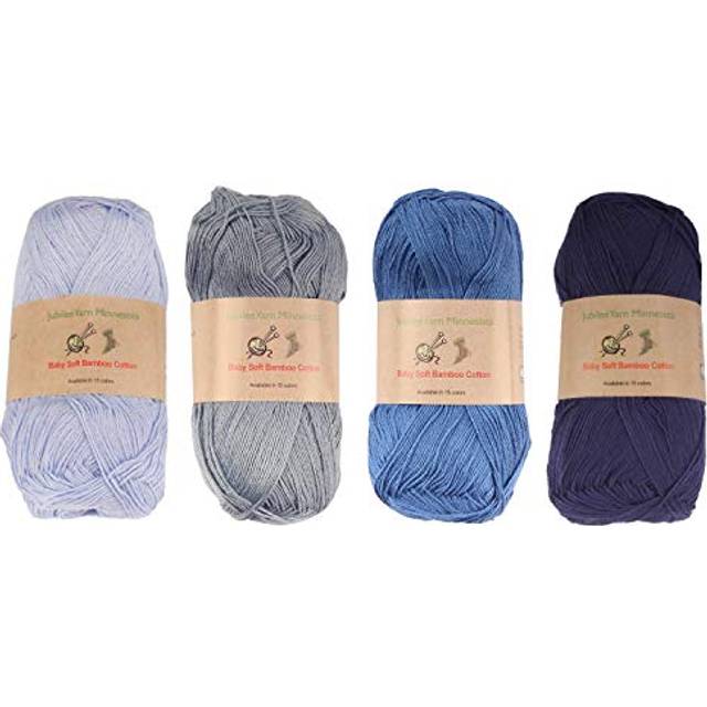 JubileeYarn Baby Soft Bamboo Cotton Yarn - 50g/Skein - Shades of Blue - 4 Skeins