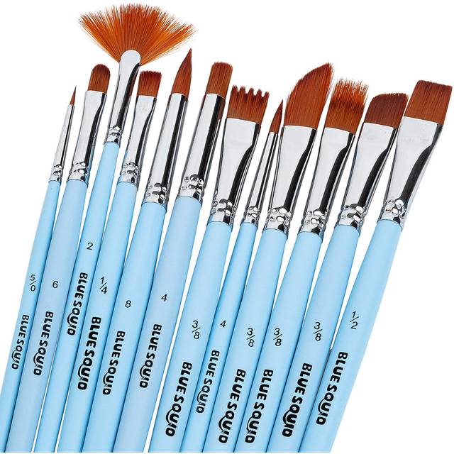 Watercolor Brushes Paint Brush Set - by Blue Squid, 12 Artist Paint Brushes, Perfect for Face Painting, Round